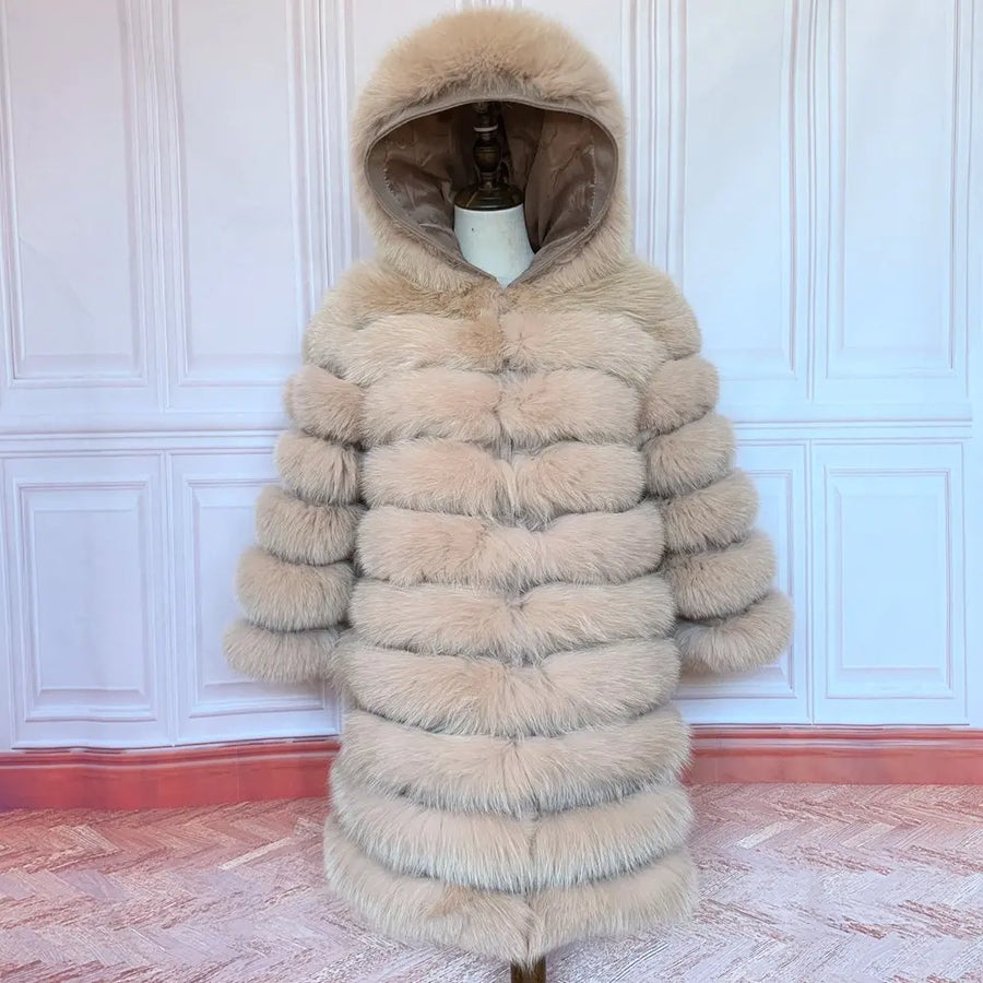 Manteau long à capuche en fourrure synthétique pour femme, style doudoune épaisse