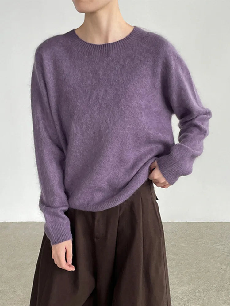 [LANMREM] Pullover da donna in maglia di lana con fodera in pile, scollo rotondo, morbido e soffice, vestibilità slim, ideale per autunno e inverno 26E04076