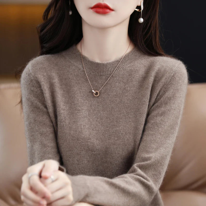 Pull col rond basique femme manches longues uni