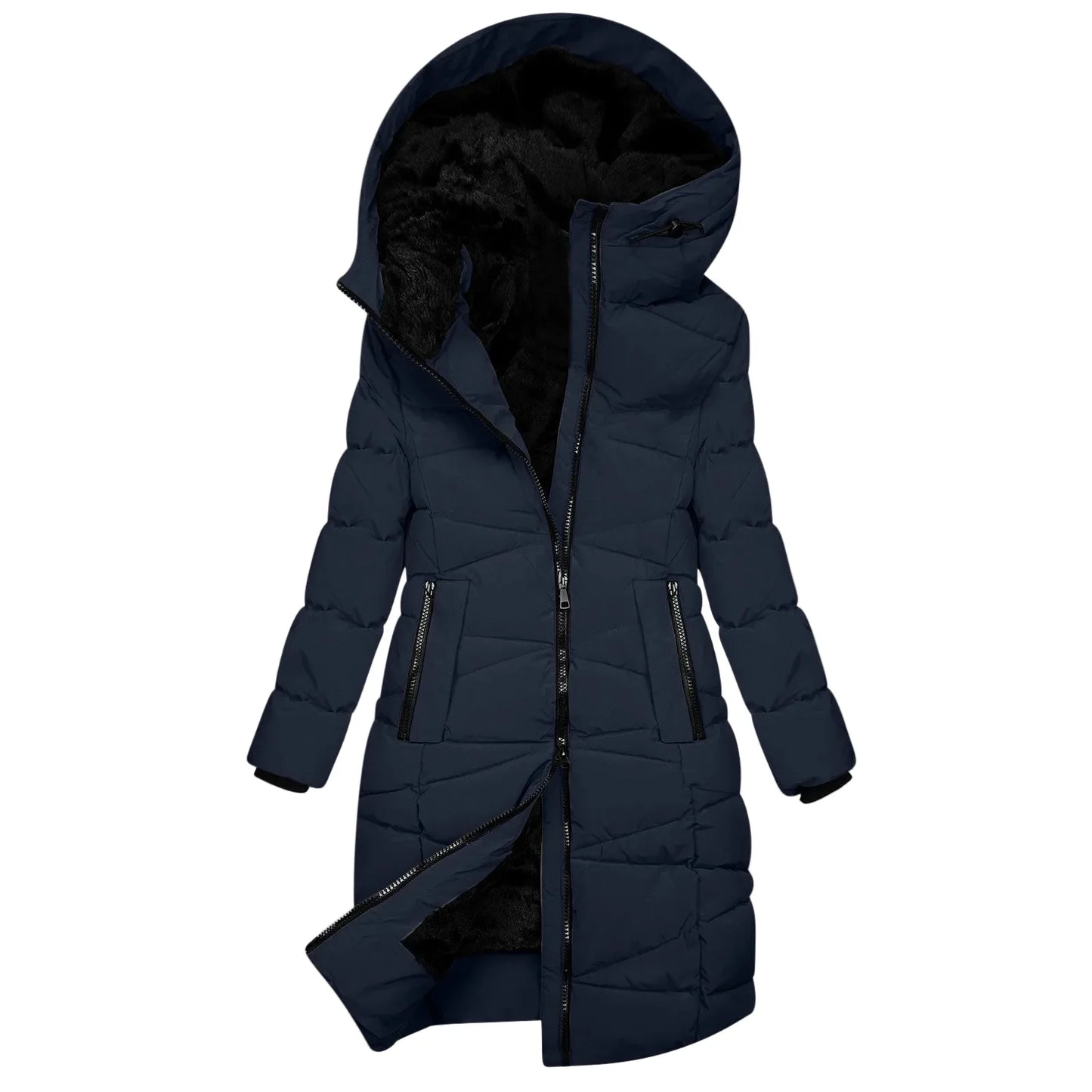 Lange winterjas voor dames - Gewatteerde donsjas met capuchon, winddicht, chique en casual stijl