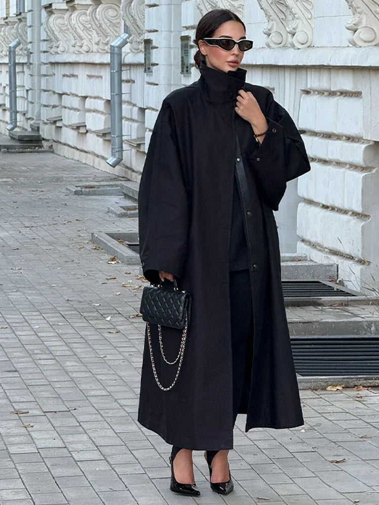 Trench-coat ample pour femme, long ou court, avec ceinture et col montant