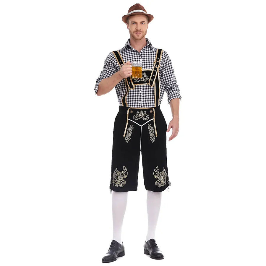Costume bavarois homme short à bretelles chemise à carreaux Oktoberfest