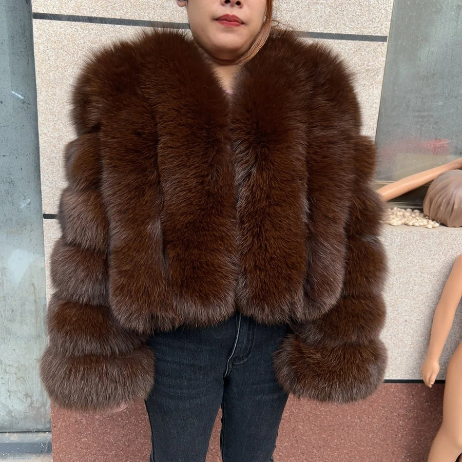 Veste courte femme à manches longues en fourrure douce aspect hiver chaud élégant blanc