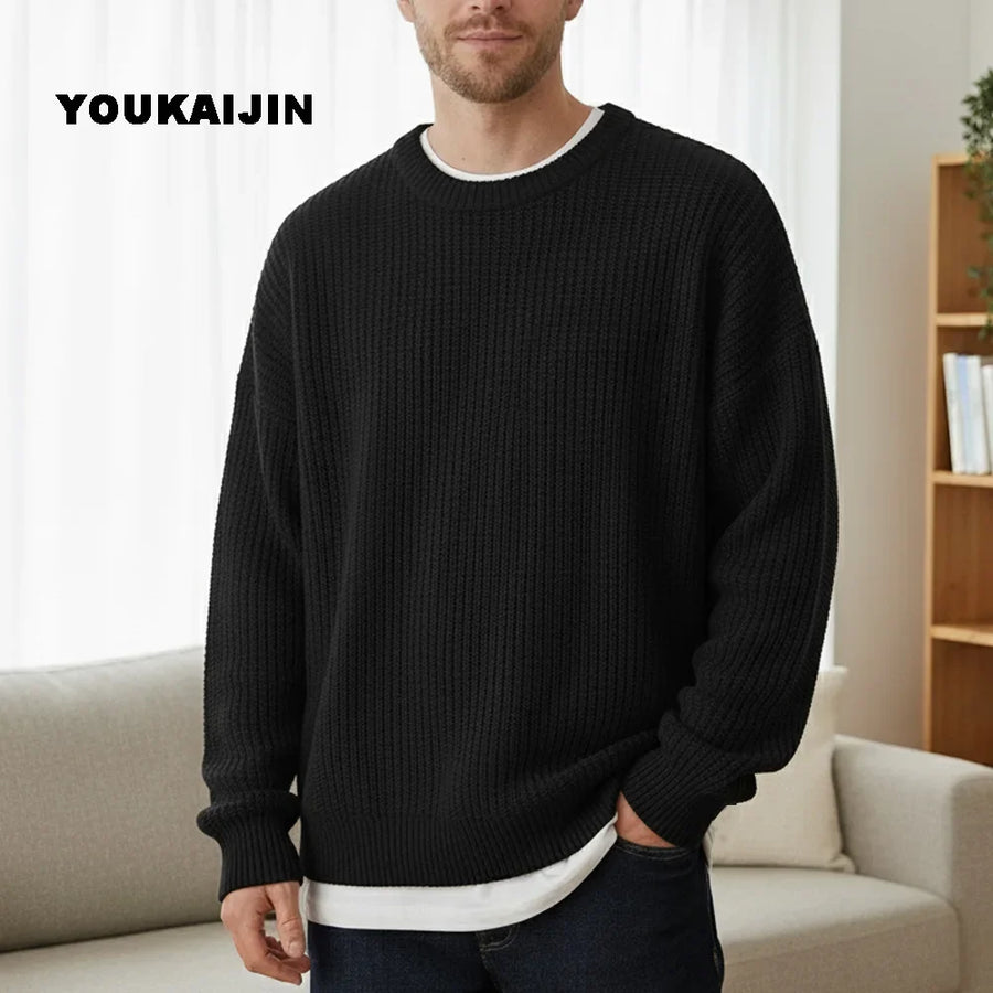 Herren-Rippenstrickpullover mit Rundhalsausschnitt und lässiger Passform