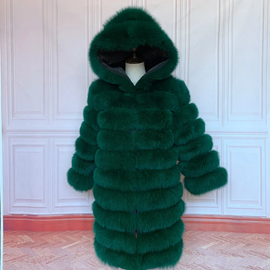 Manteau long à capuche en fourrure synthétique pour femme, style doudoune épaisse