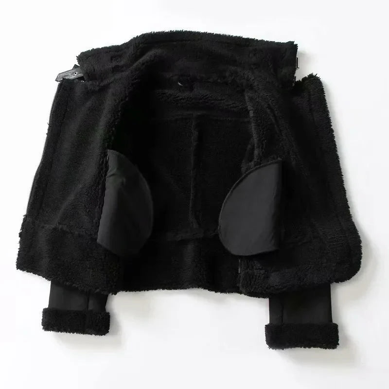 Women's Biker Aviator Jacket with Faux-Fur Collar and Lining - Black or Brown