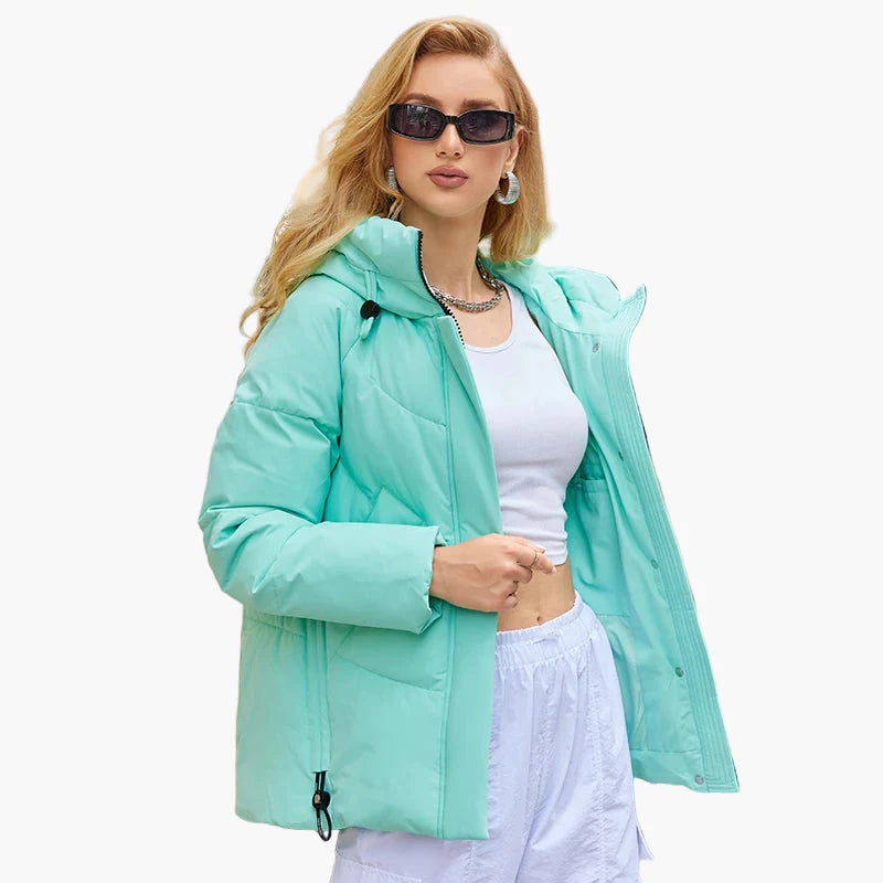 Chaqueta de invierno acolchada con capucha para mujer, estilo urbano y moderno