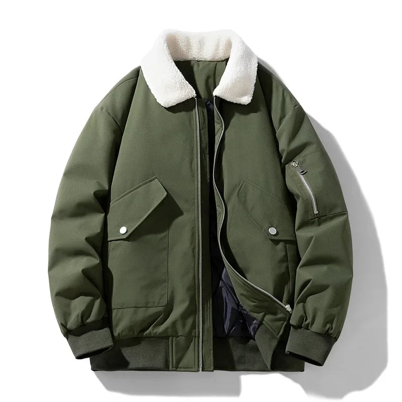 Chaqueta de hombre estilo aviador con cuello sherpa, tendencia invierno cálido