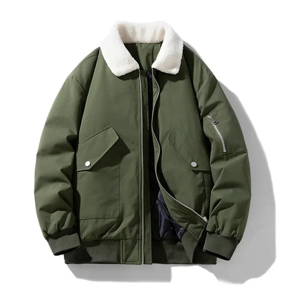 Chaqueta de hombre estilo aviador con cuello sherpa, tendencia invierno cálido