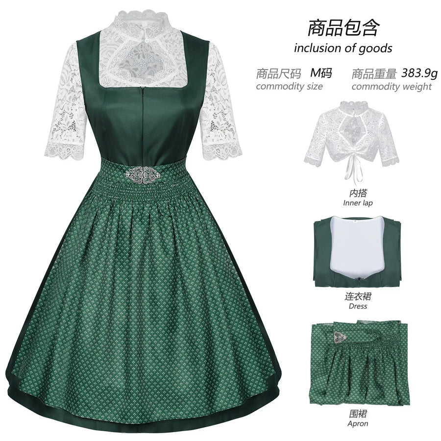 Robe Dirndl Traditionnelle Femme avec Chemisier et Tablier