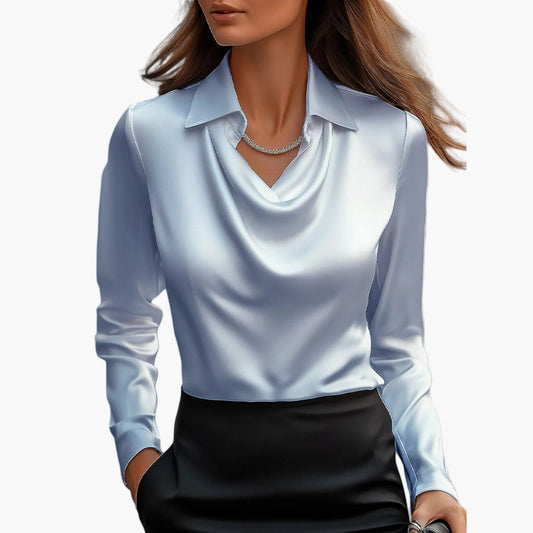 Damska elegancka bluzka z drapowanym kołnierzem, styl chic, do biura i na wydarzenia