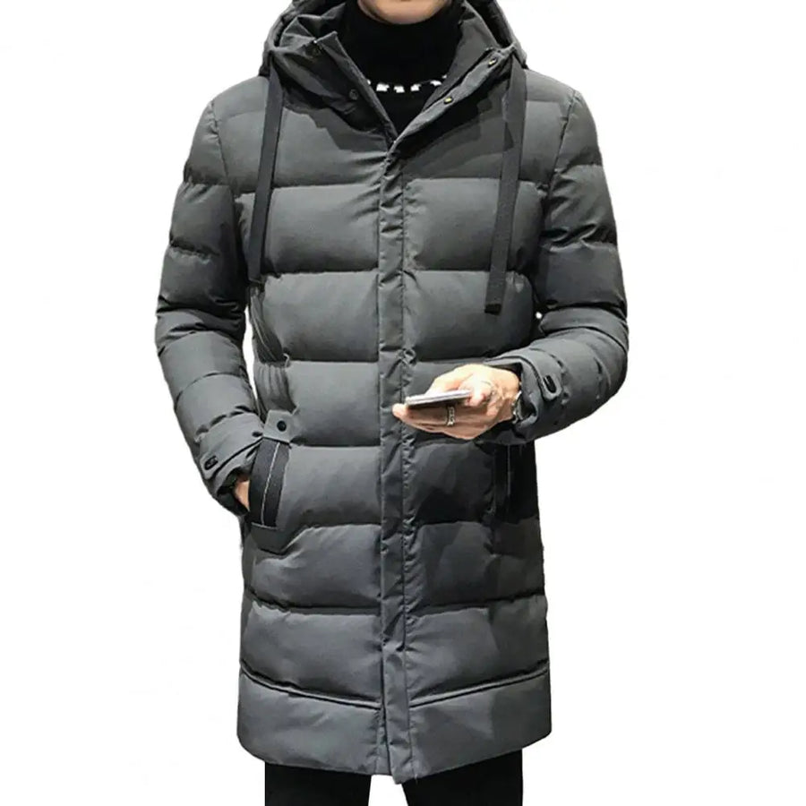 Manteau d'hiver homme matelassé long à capuche uni