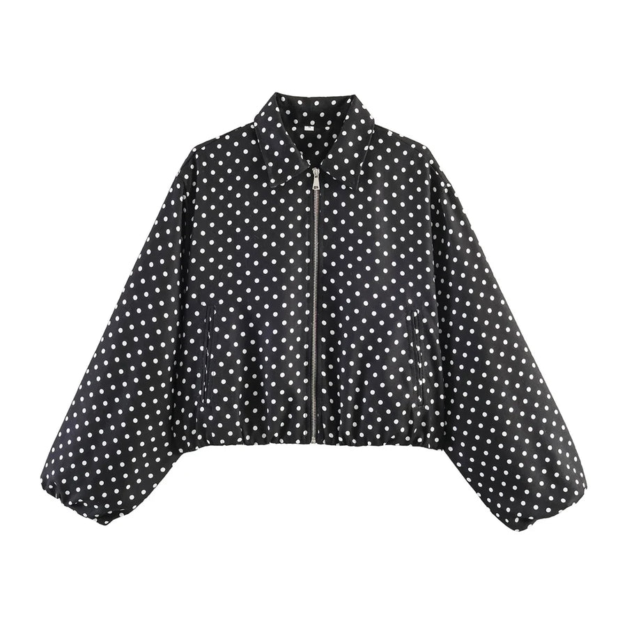 Women's Plain Short Women's Jacket with Zipper and Classic Collar