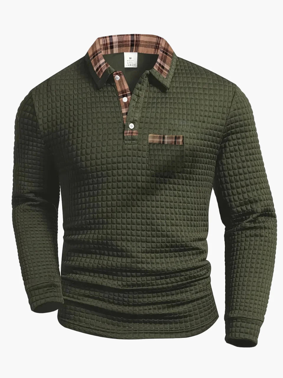 Polo manches longues homme style décontracté à col plaid, idéal pour un look moderne et élégant