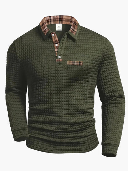 Polo manches longues homme style décontracté à col plaid, idéal pour un look moderne et élégant