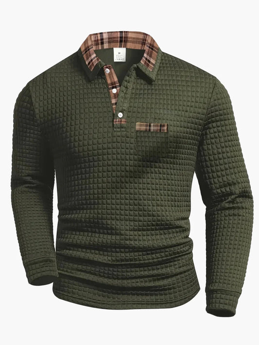 Polo homme manches longues style décontracté à col contrastant pour loisirs et sorties