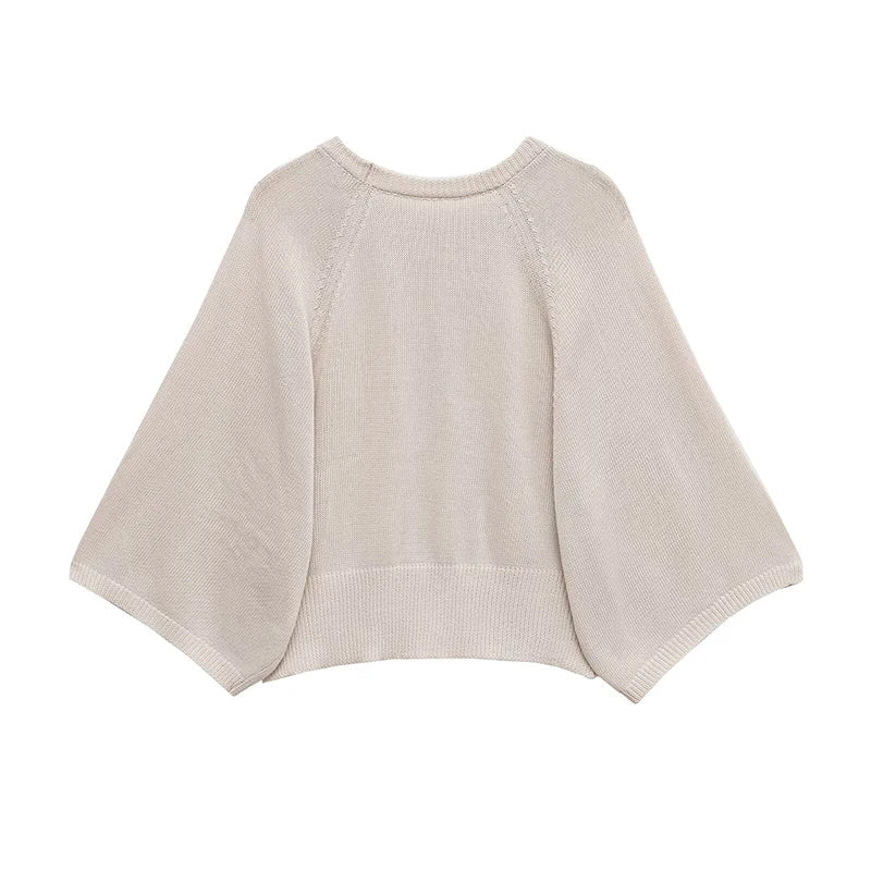 Pull en maille ras du cou manches chauve-souris ample Femme