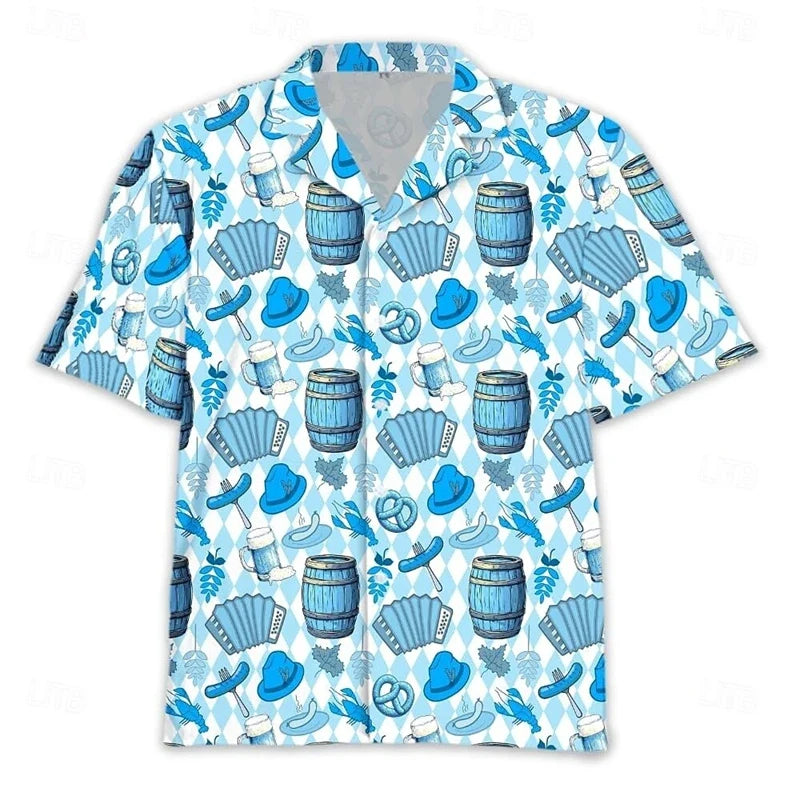 Fantasie-Hawaiihemd im Oktoberfest-Stil mit kurzen Ärmeln für Herren