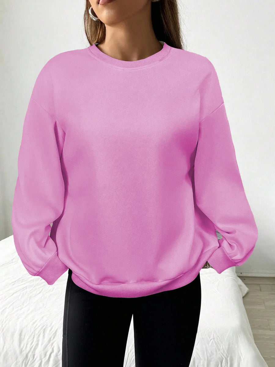 Women's Loose-Fit Light Gray Crew-Neck Long-Sleeve Sweatshirt
