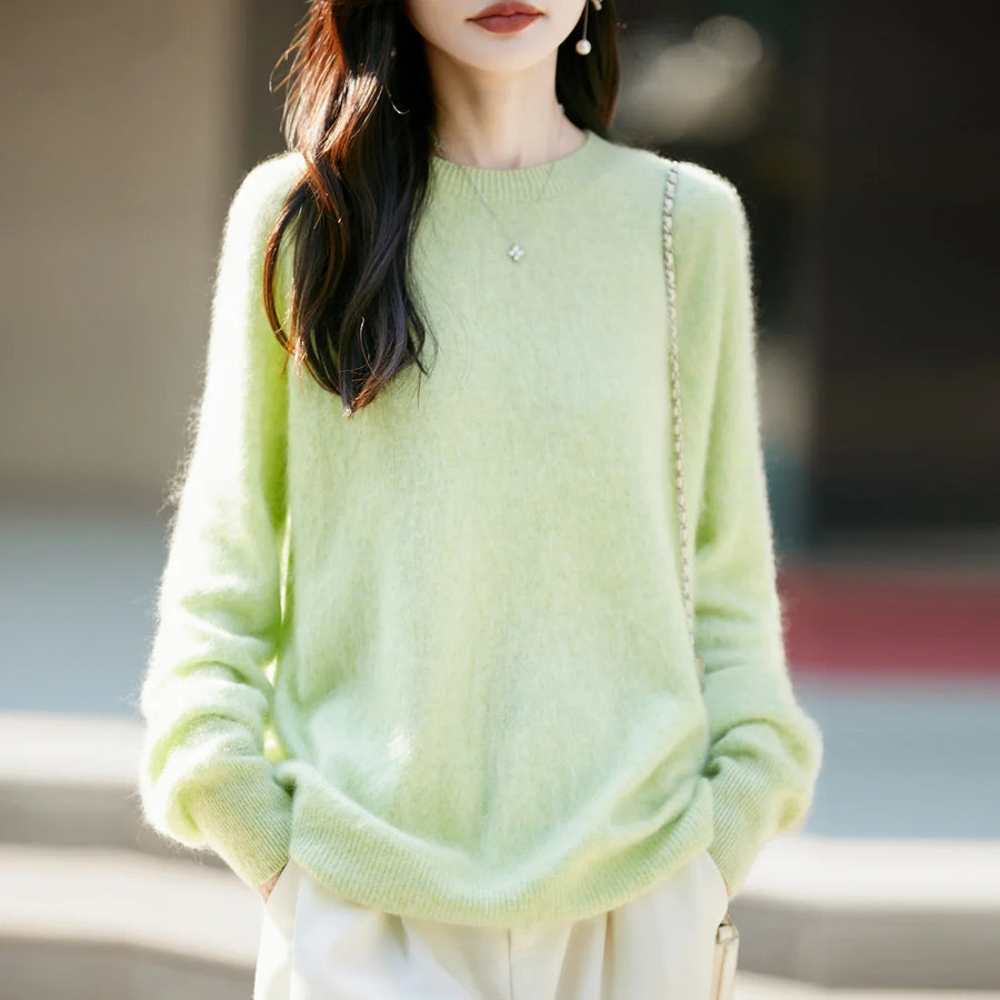 Women's cozy lightweight pale yellow crew-neck sweater