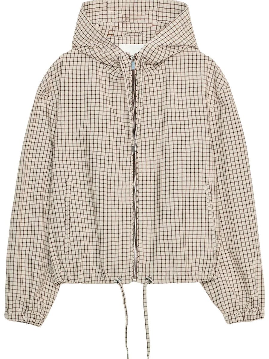 Veste légère à carreaux beige avec capuche et cordon de serrage femme