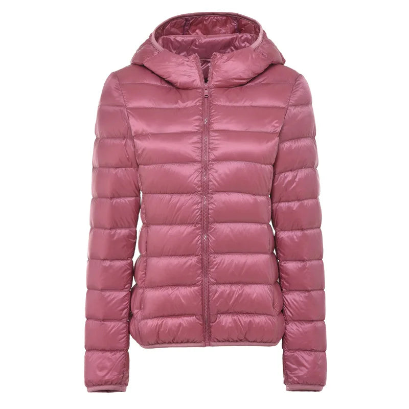 Daunenjacke mit Kapuze für Damen, leichter und warmer urbaner Stil, ideal für den Winter