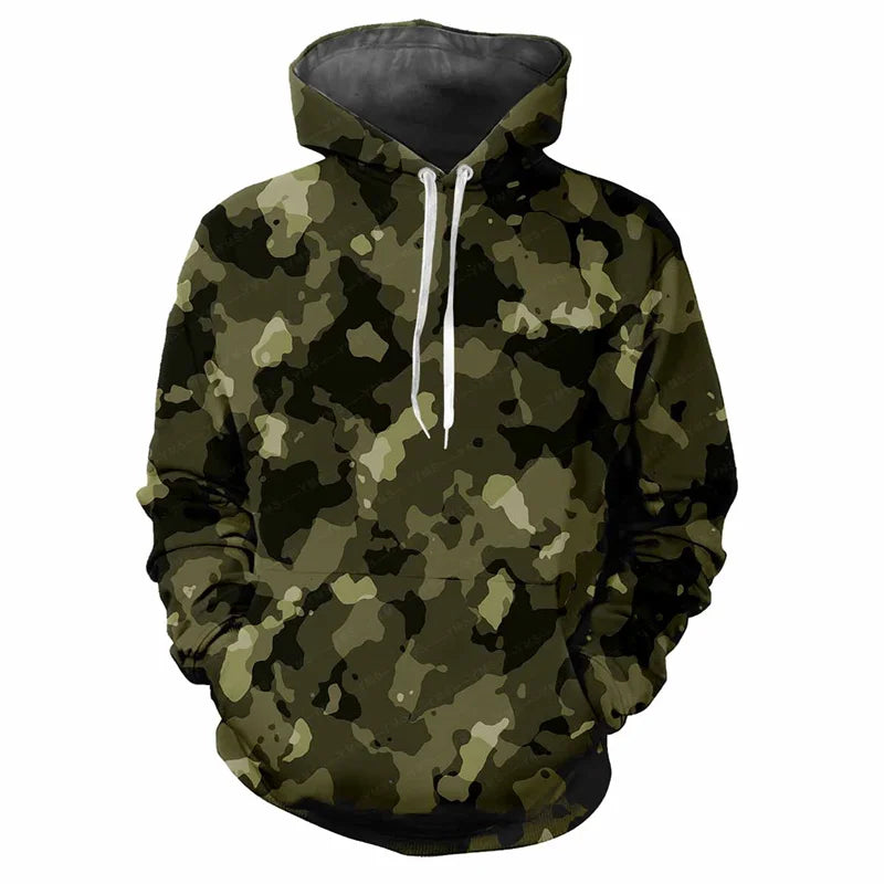 Camouflagehoodie voor heren met kangoeroezak en verstelbare trekkoorden