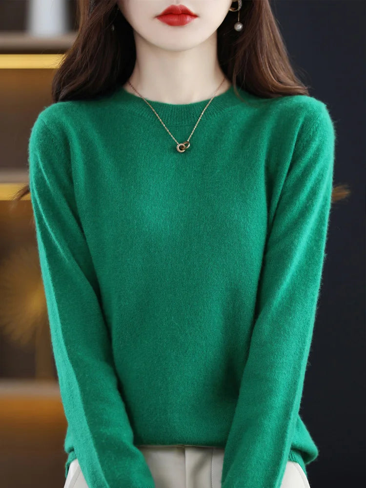 Pull col rond basique femme manches longues uni