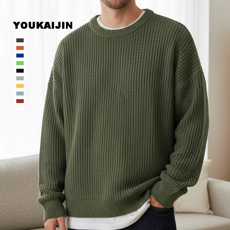 Herren-Rippenstrickpullover mit Rundhalsausschnitt und lässiger Passform