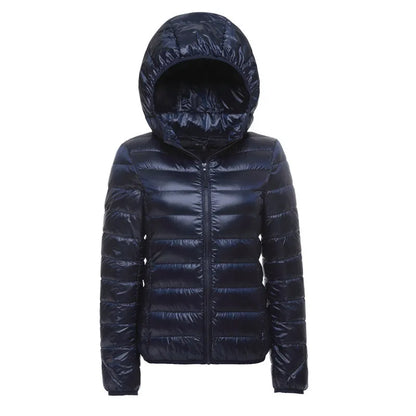 Daunenjacke mit Kapuze für Damen, leichter und warmer urbaner Stil, ideal für den Winter