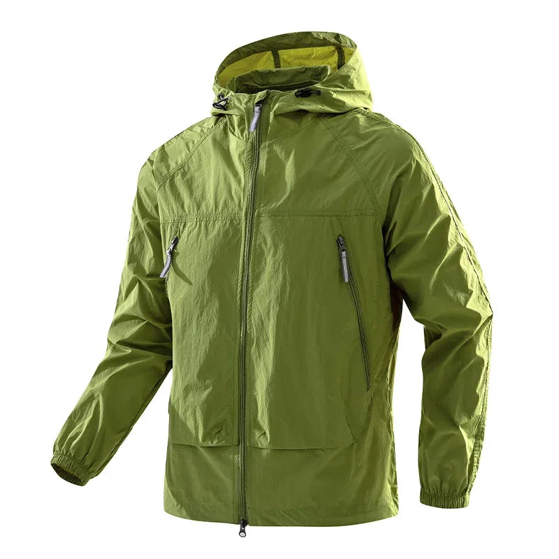Chaqueta ligera con capucha para hombre, cortavientos con cremallera y bolsillos