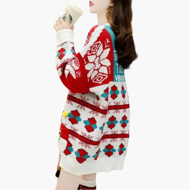 Jersey de Navidad original para mujer - Estilo holgado, decoración festiva, ideal para las fiestas