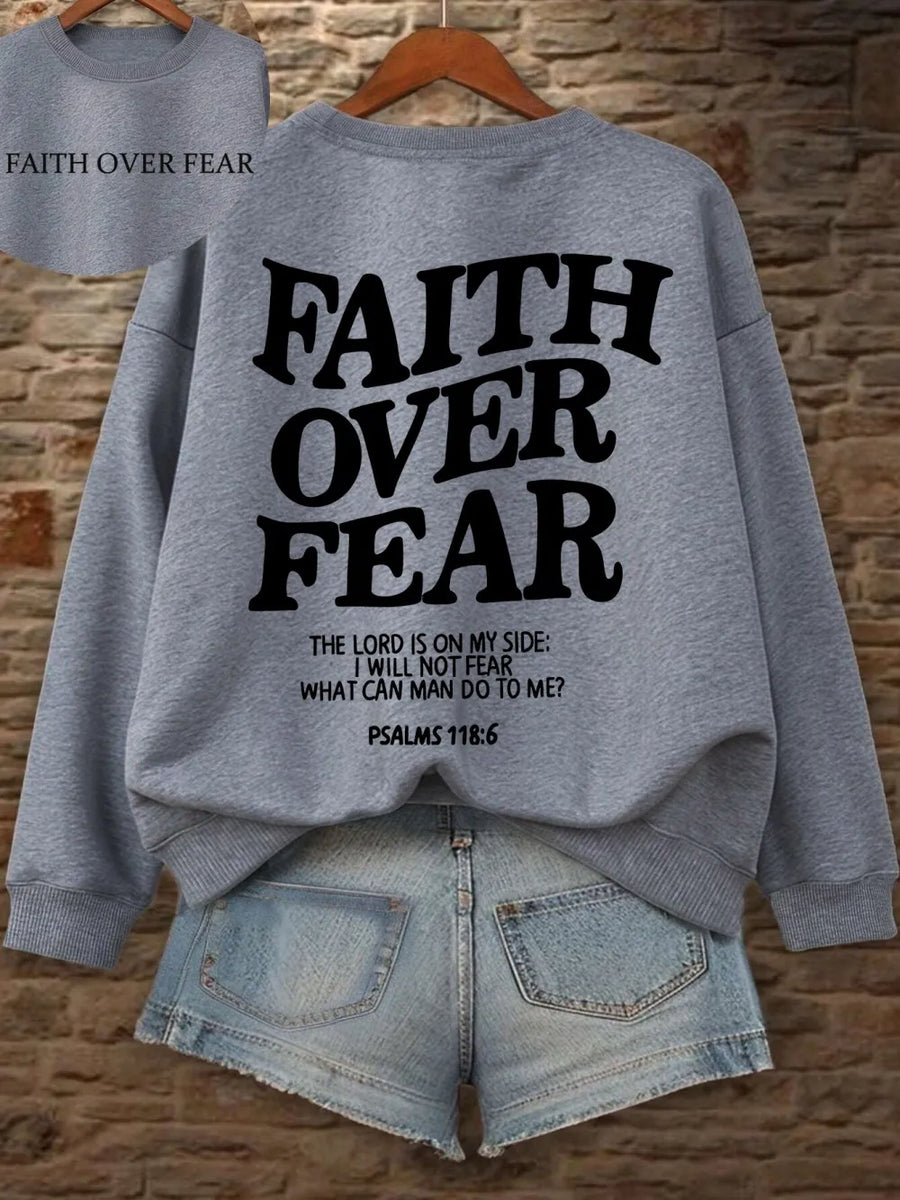 Felpa con cappuccio unisex a tinta unita con stampa "Faith Over Fear"