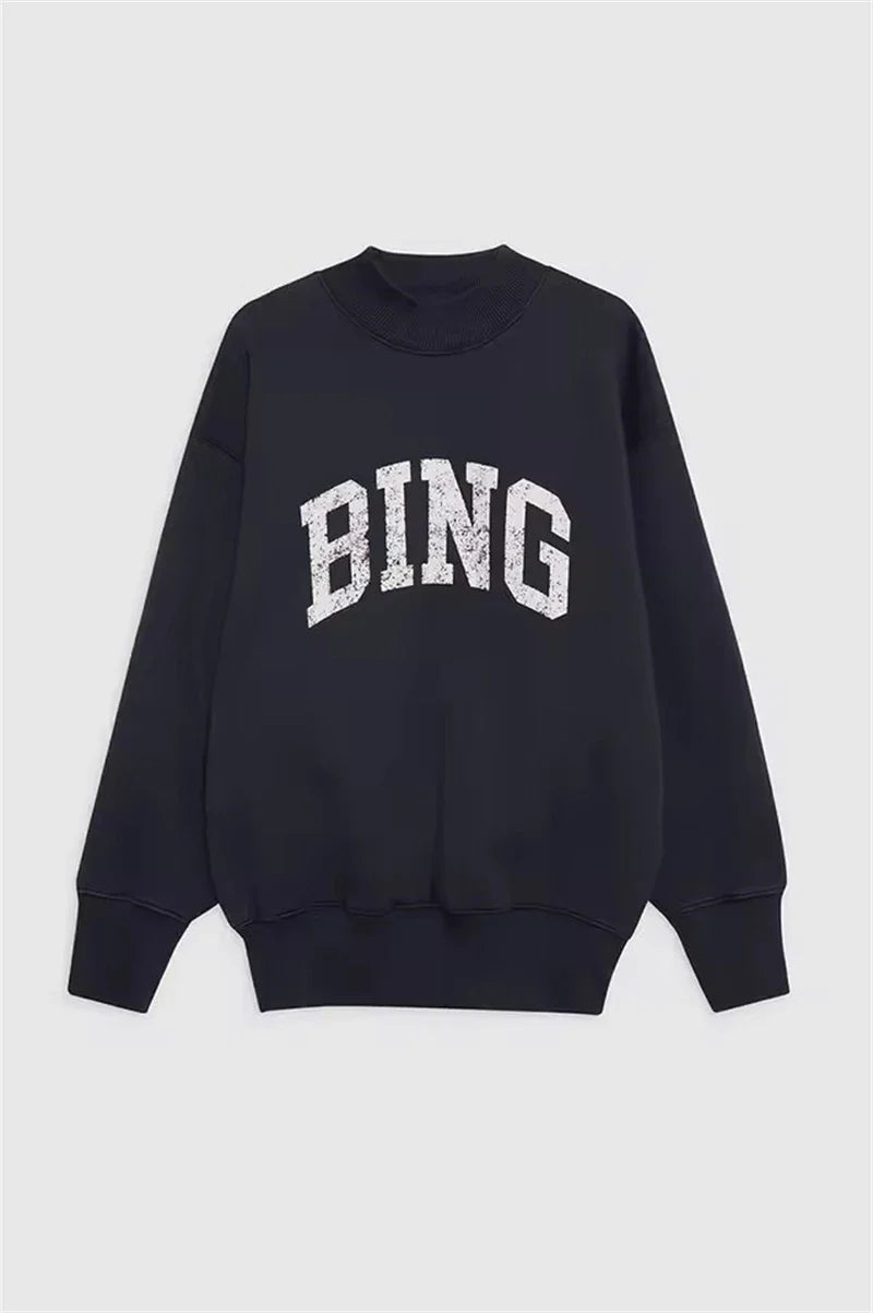 Sweatshirt til kvinder med rund hals og print i grå, bordeaux, sort eller hvid
