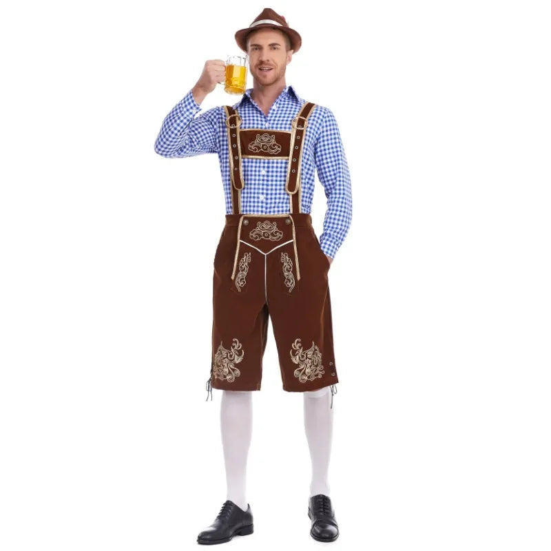 Costume bavarois homme short à bretelles chemise à carreaux Oktoberfest