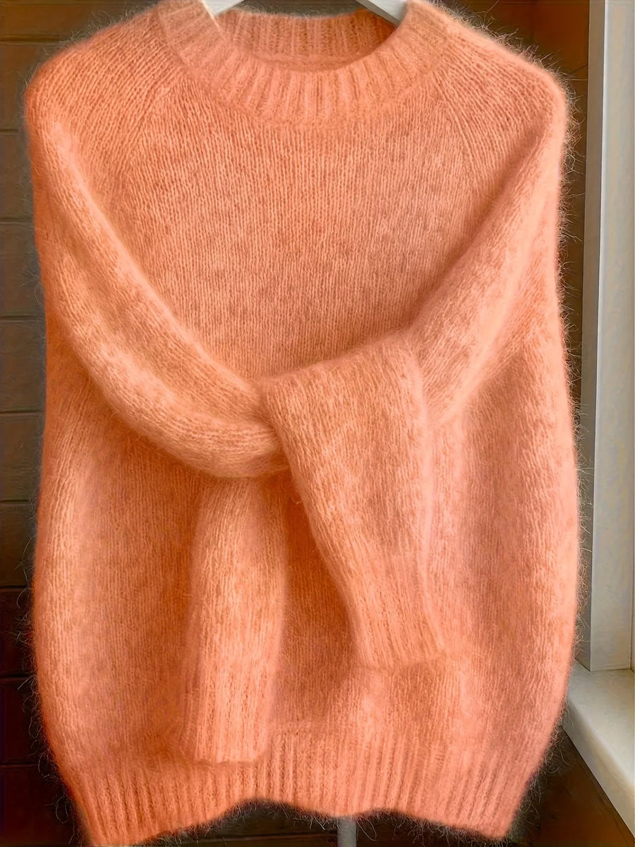 Pull en maille douce pour femme, coupe décontractée, couleur pêche