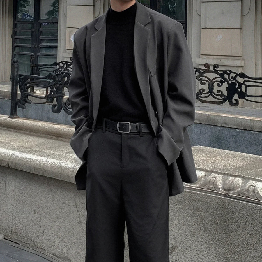Blazer Homme Coupe Ample Décontracté Revers Manches Longues