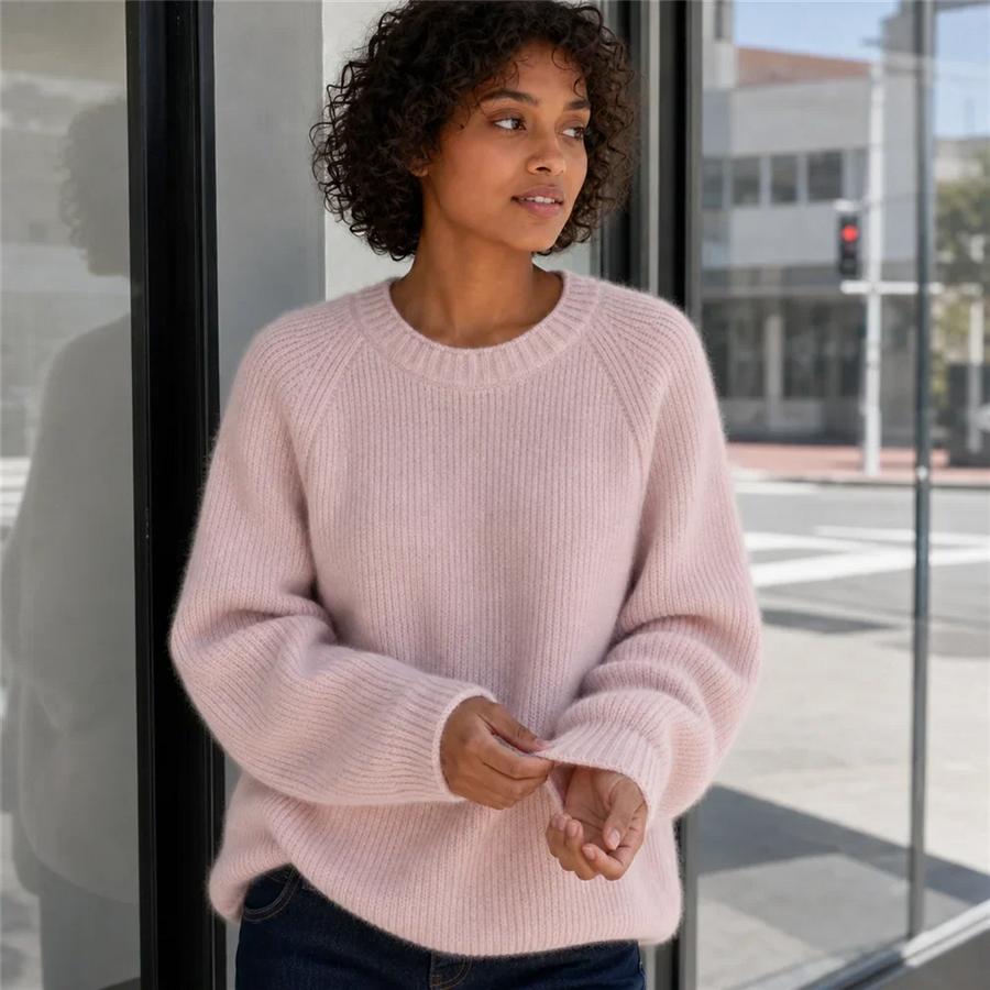 Jersey acogedor de cuello redondo y mangas raglán para mujer