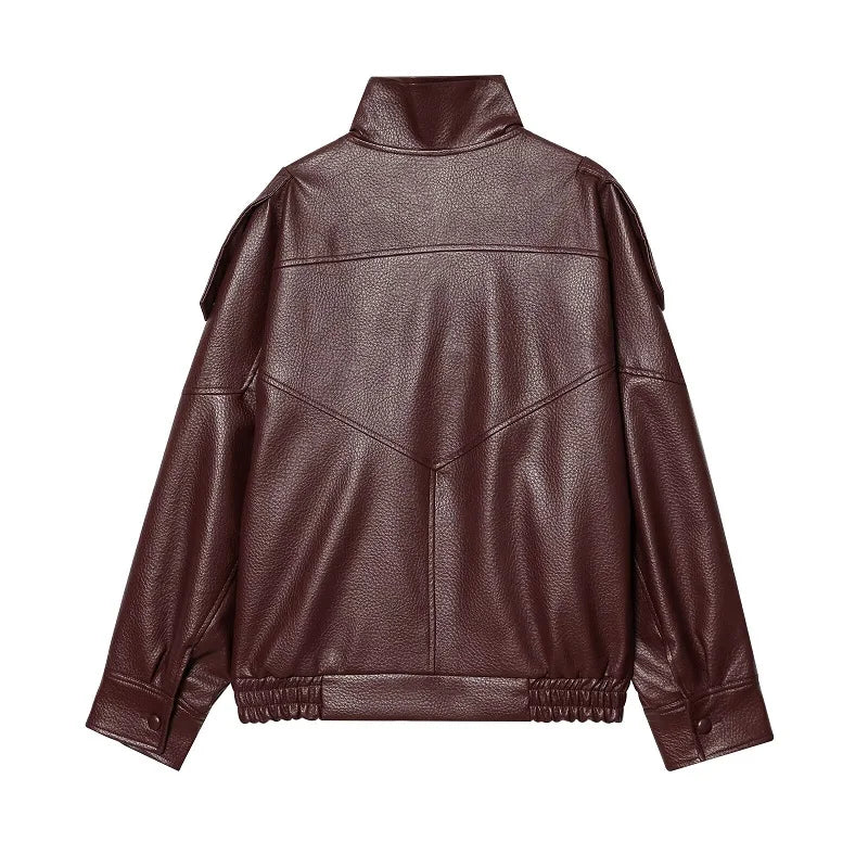 Veste courte style bombardier femme col montant asymétrique