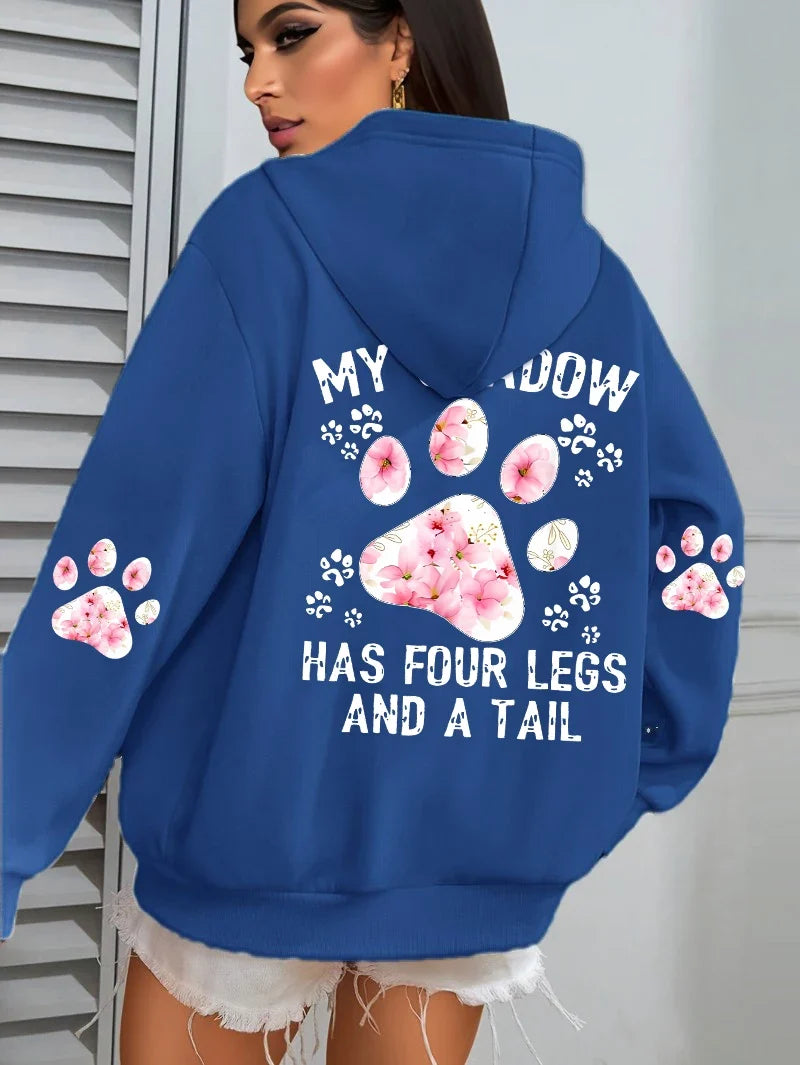 Women's hoodie with an oversized flower paw print on the back