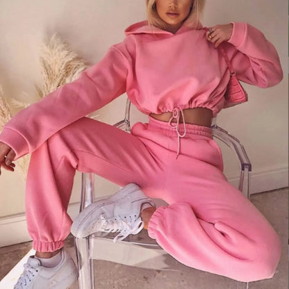 Ensemble Survêtement Femme Hoodie Court et Jogging Décontracté Urbain