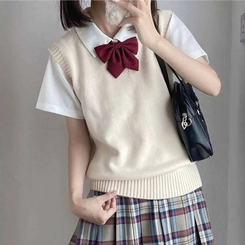 Damesvest zonder mouwen van tricot met V-hals, preppystijl