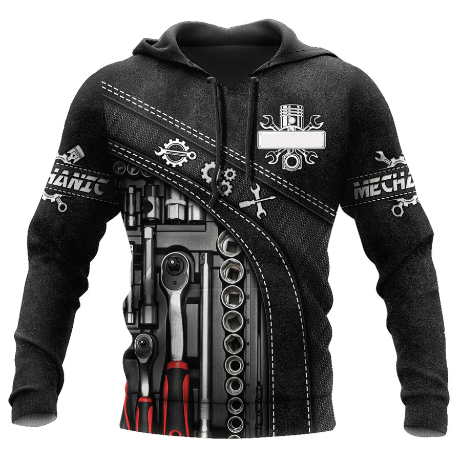 Sweat à Capuche Homme Imprimé Mécanicien Moteur Engrenages Outils