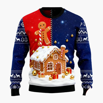 Maglione di Natale uomo stile divertente con motivi di pan di zenzero e decorazioni festive per le feste
