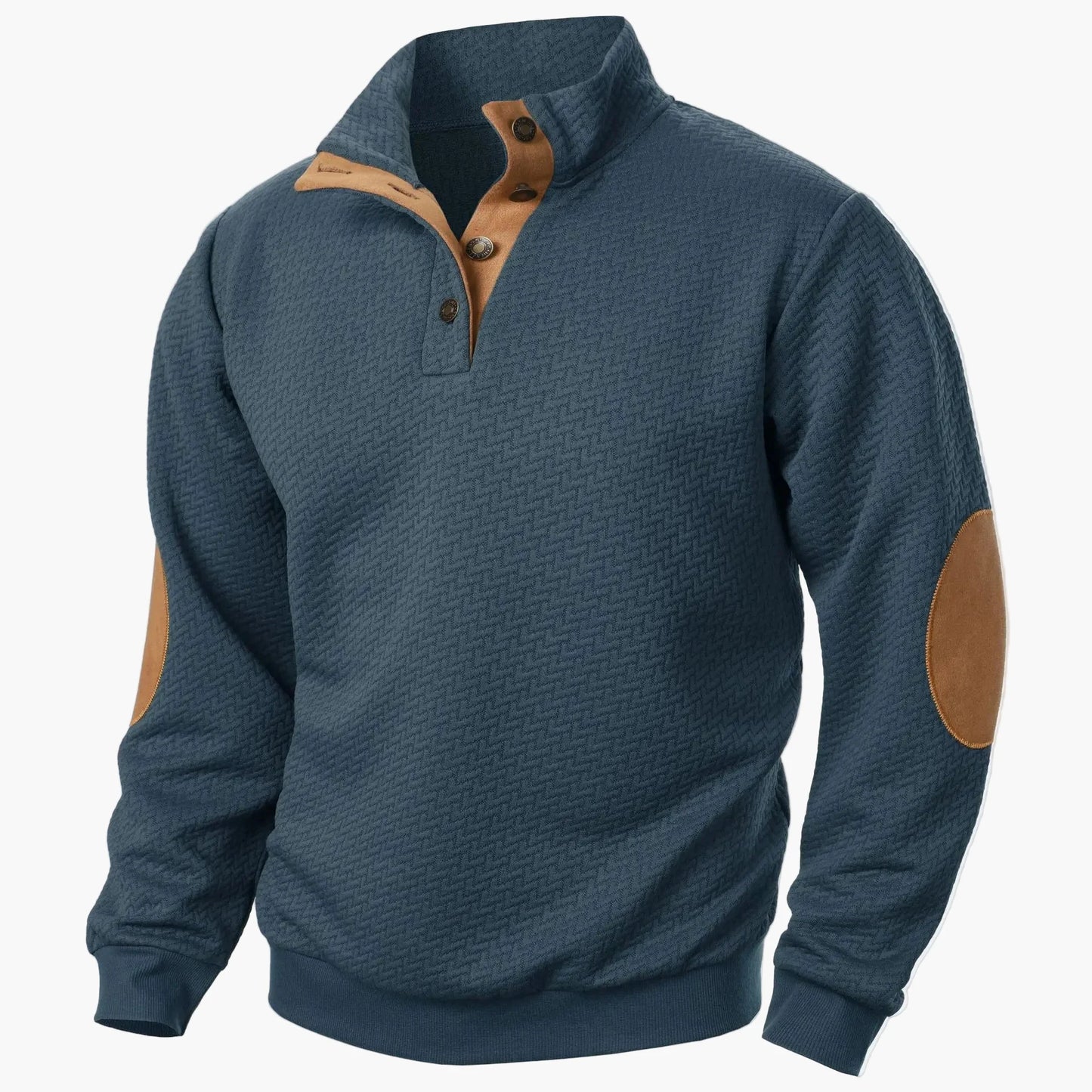 Sweat-shirt homme style décontracté à col montant avec coudières et boutons – Idéal pour un look élégant au quotidien