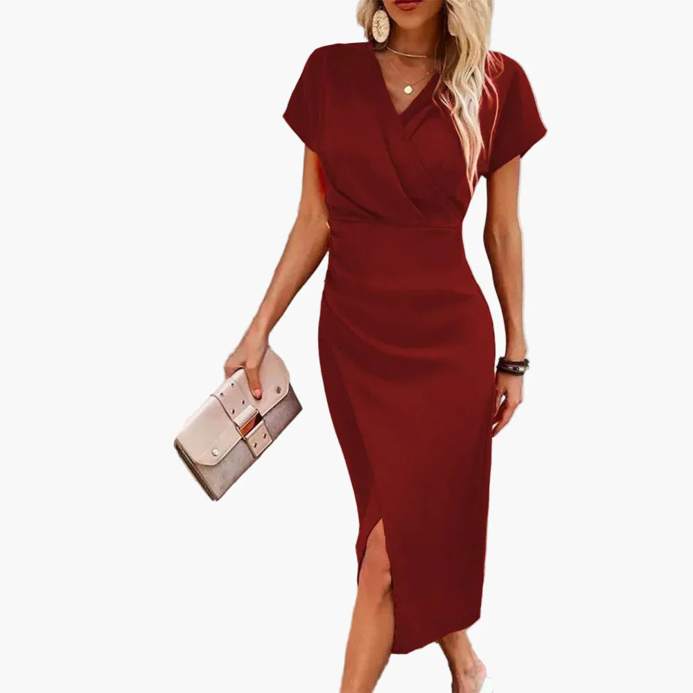 Robe Midi Élégante à Manches Courtes pour Femme Style Croisé Décontracté Idéale pour Soirée ou Bureau