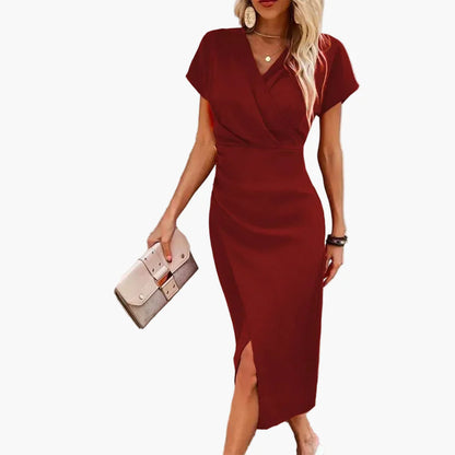 Robe Midi Élégante à Manches Courtes pour Femme Style Croisé Décontracté Idéale pour Soirée ou Bureau