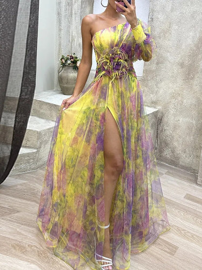 Robe Maxi à Imprimé Floral Asymétrique