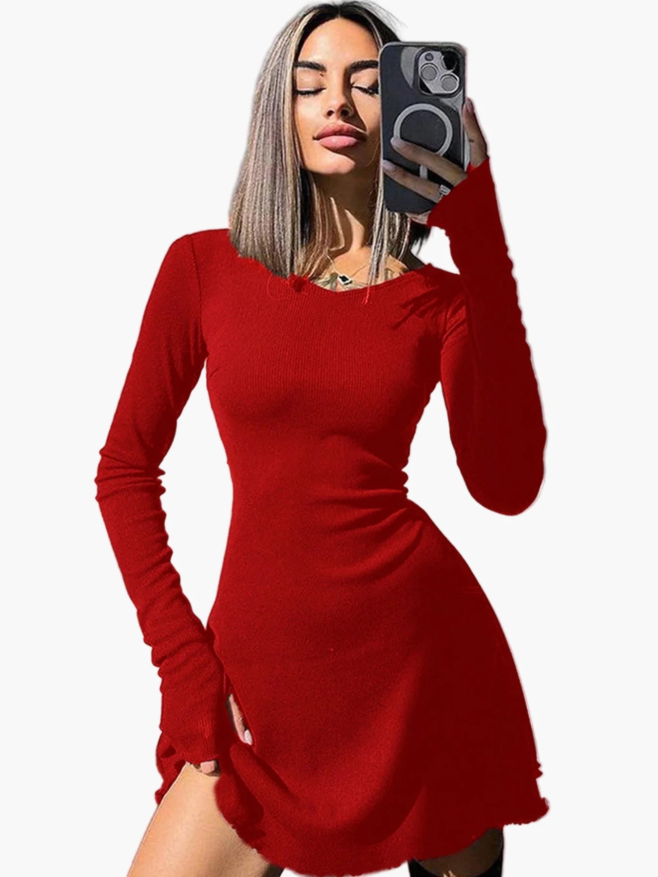 Robe moulante à manches longues style casual pour femme – Élégance quotidienne et silhouette flatteuse