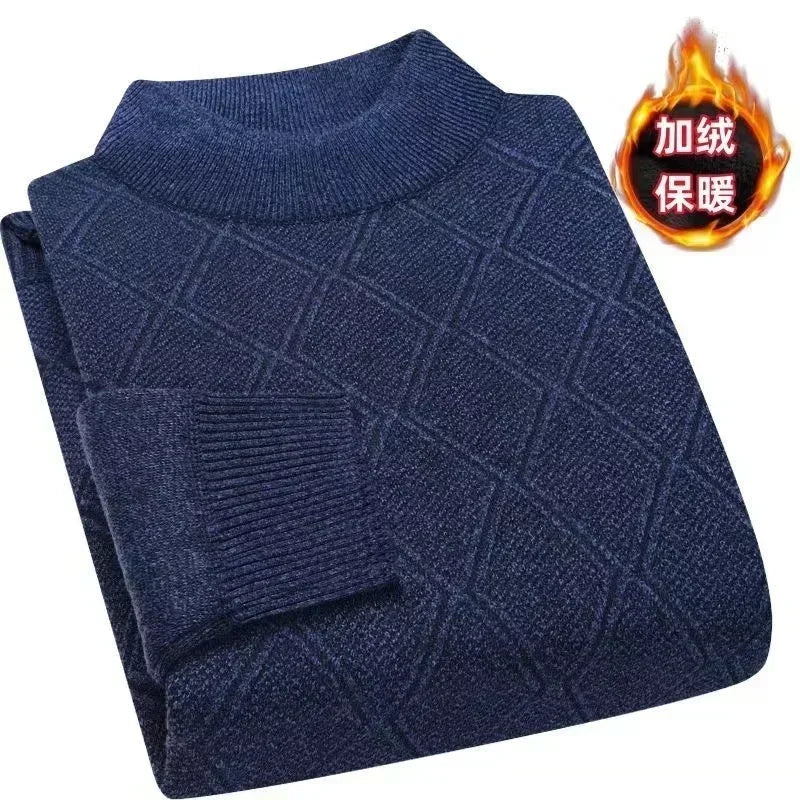 Jersey de cuello alto para hombre, de punto jaspeado con estampado de rombos